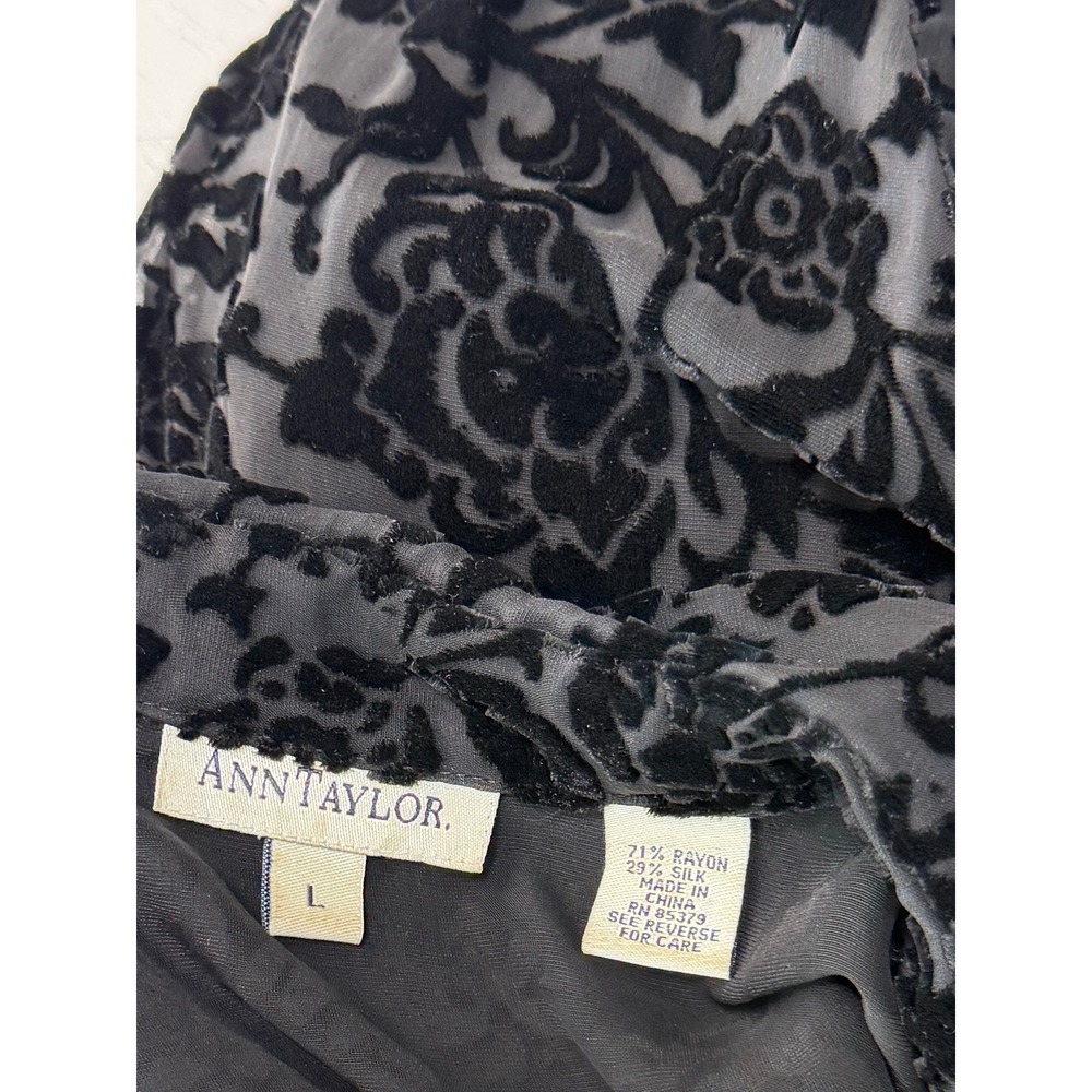 VTG 90s Ann Taylor Black Velvet Burnout Button Front Top Whimsigoth Fairy Grunge - Picture 5 of 8